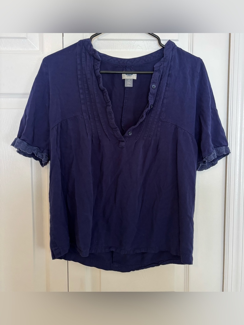 Old Navy Navy Blue Short-Sleeve Pintuck Peasant Top